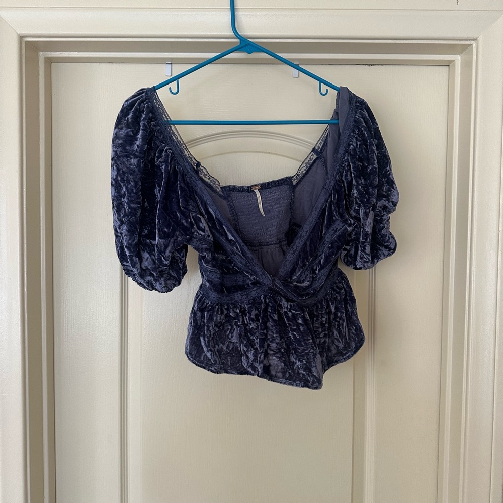 Free People Velvet Deep Blue Blouse